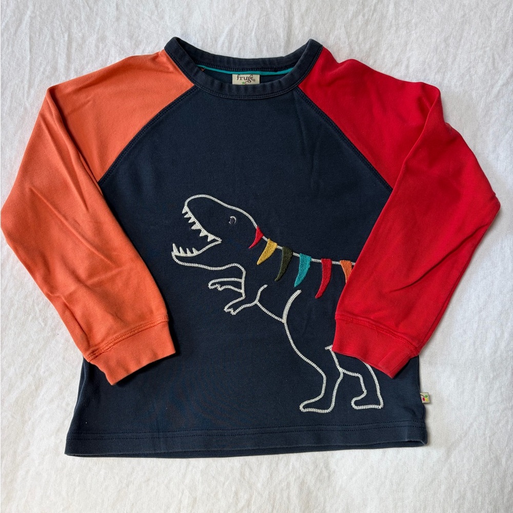 Frugi Organic Cotton Top with Dinosaur Design - size 7-8y